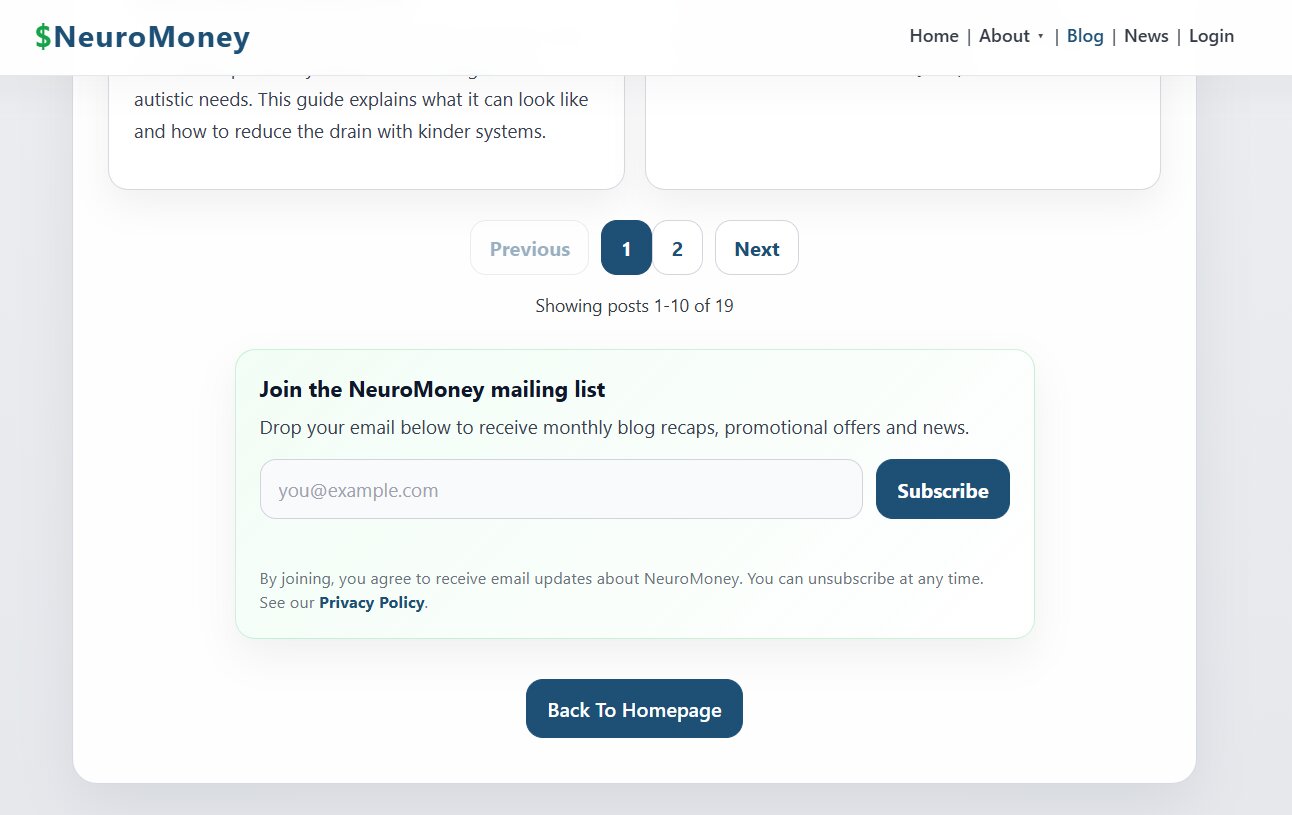 NeuroMoney blog page mailing list signup form
